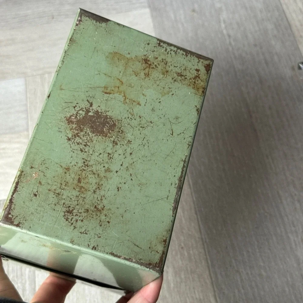 Vintage Sage Green Metal Index Card Box with A-Z Dividers Industrial Storage MCM